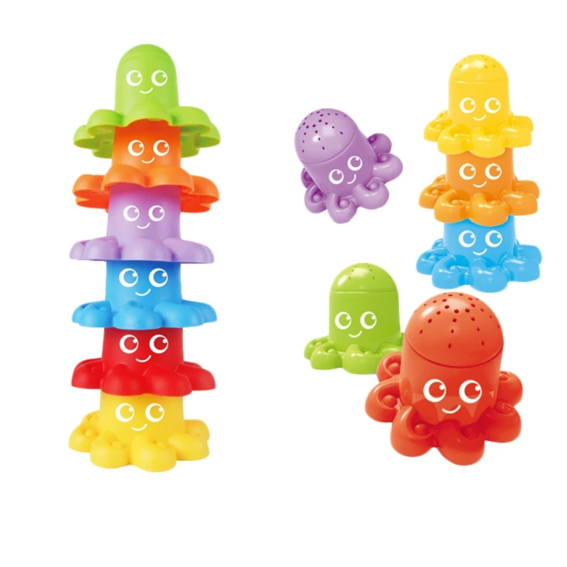 

9 Pcs Cute Animals Swimming Water Toys Colorful Soft Float Squeeze Octopus Sound Squeaky Bathing Toy For Baby Bath Toys