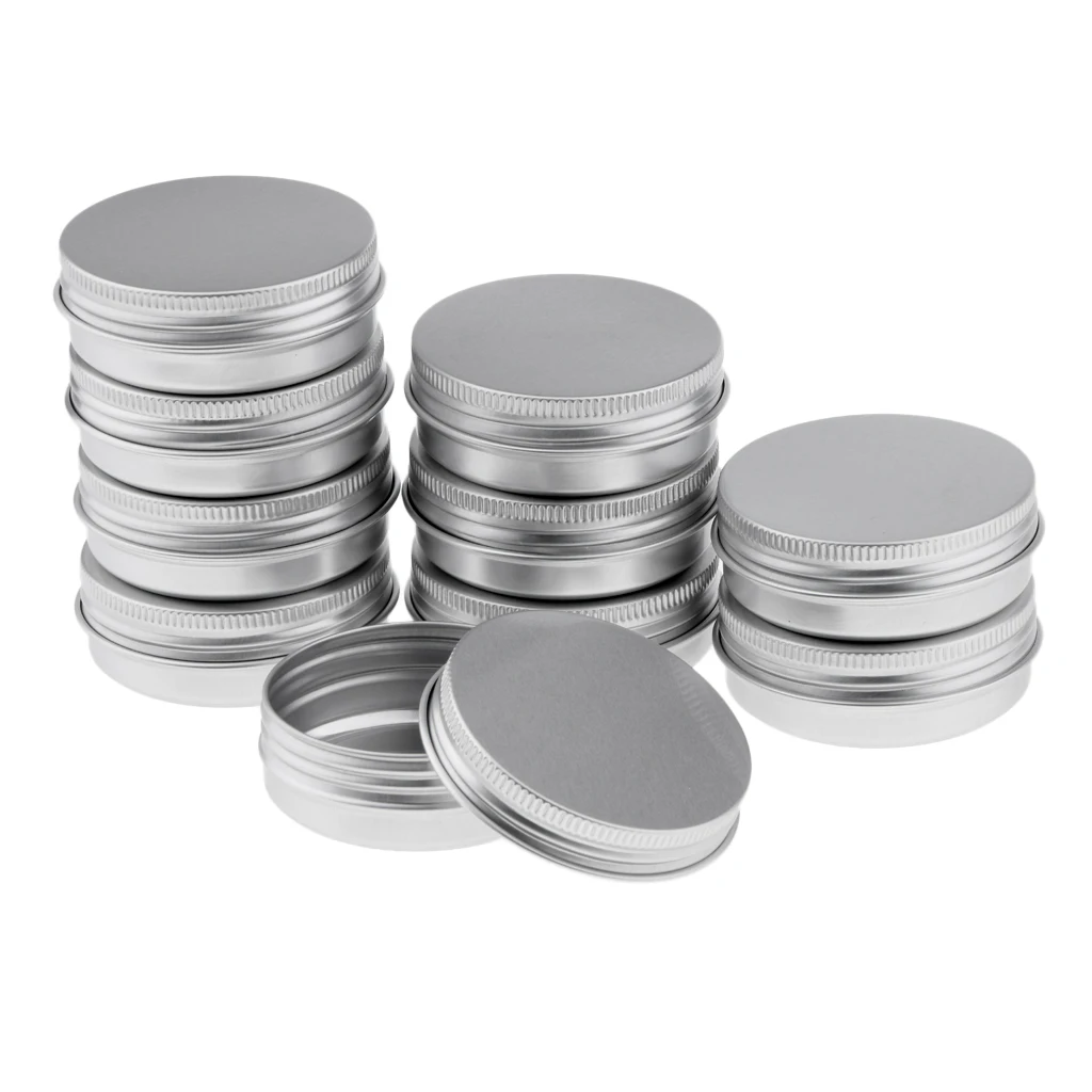 10 Empty Aluminum Tins Cans With Screw Lids Box Container Jar Top Round 40g 1.4oz