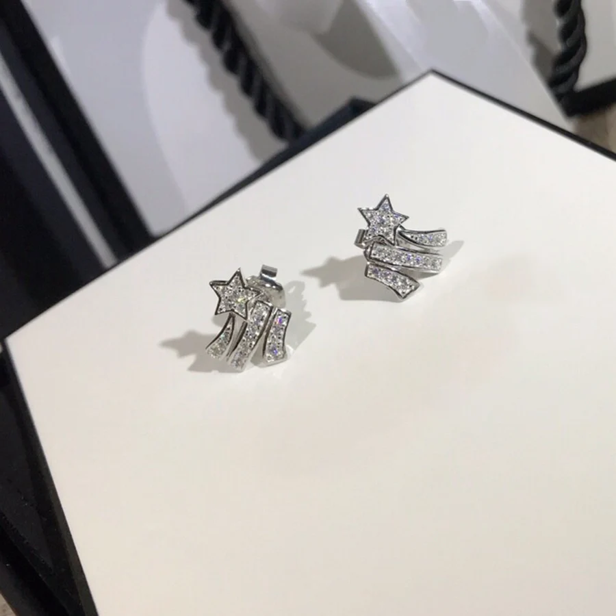 

Fashion Brand 925 Sterling Silver Star Stud Earrings For Women Luxury Designer Jewelry Crystal Stone Wedding Party Bijoux