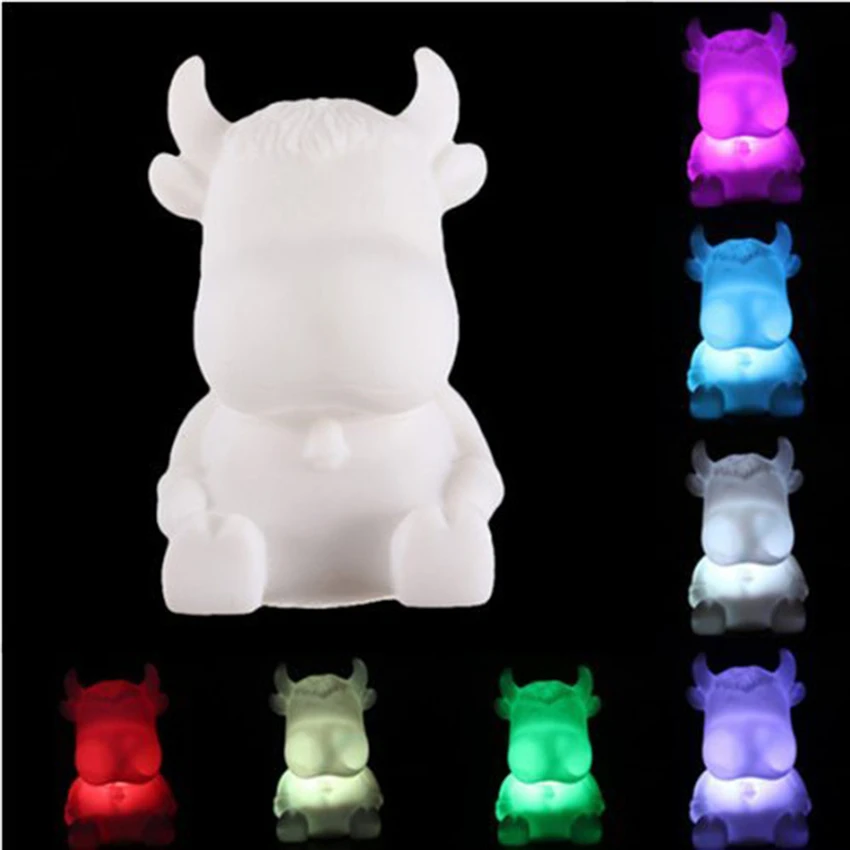

Cute Gifts Toys Desk LED Night Lovely Sleeping Lamps Baby Room Ox Cartoon Light Kids Bed Lamp For Bedroom Living Room Home Decor