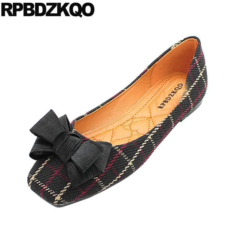 Glissement Mignon Avec Chinois Dames Arc Pas Taille Peu Plus Plaid La noir Femmes Cher Sur Chaussures Bout Bowtie Noir Grand Appartements Apricot Respirant Carré AvwTwn78q