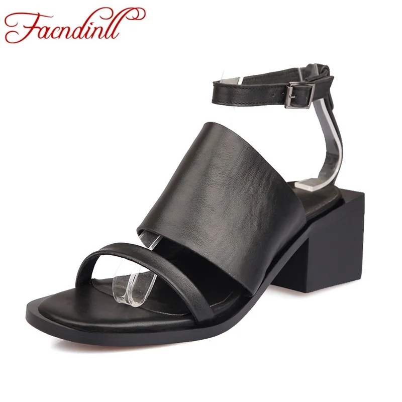 

European fashion brand high quality women sandals 2017 new real leather summer shoes thick high heel open toe buckle party shoes
