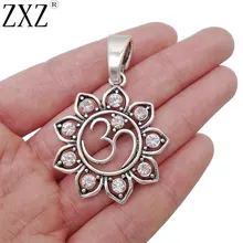 ZXZ 2 шт античное серебро индийский Ом АУМ Кристалл Стразы Подвески с цветком лотоса подвески для ожерелья ювелирных изделий