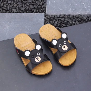 

Summer New Cartoon Cute Bear Boys Slippers Exposed Toes Slippers Girls Summer Shoes Breathable Kids Slippers Leather EUR 21-30