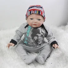 Handsome 20 Inch Realistic Reborn Baby Boy Cloth Body Silicone Newborn Babies Toy With Gray Romper Kids Birthday Xmas Gift