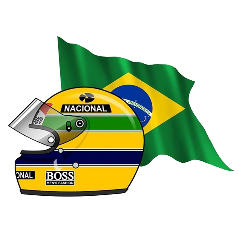 

HotMeiNi 3D Car Stickers Ayrton SENNA FLAG BRAZIL Helmet Left Brave Inspirational Funny Bumper Window Styling Vinyl Decals Gifts