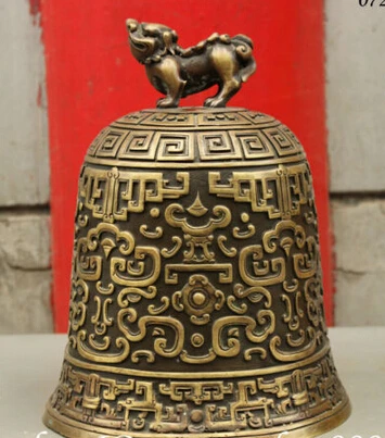 

xd 002593 11 FengShui China Buddhism Exquisite Pure Bronze Clouding Lion PiXiu Statue Bell