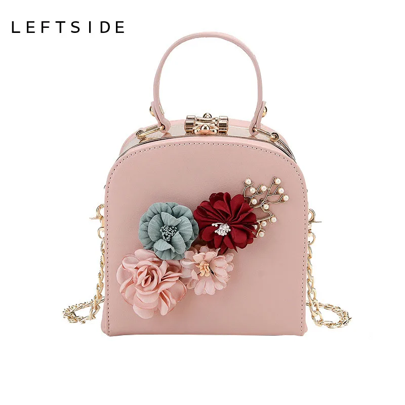 

LEFTSIDE Evening Dress Bags Clutch Bag For Women Flowers Bag Sweet Small Chains Handbag 2017 Luxury Women's Cute Crossbody Bags