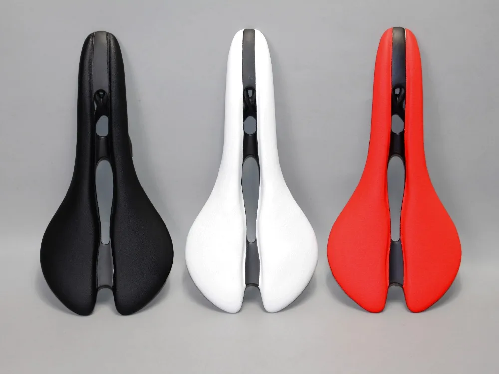 Велосипедное седло черное белое красное углеродное волокно + кожа|cushioned bike seat|bike