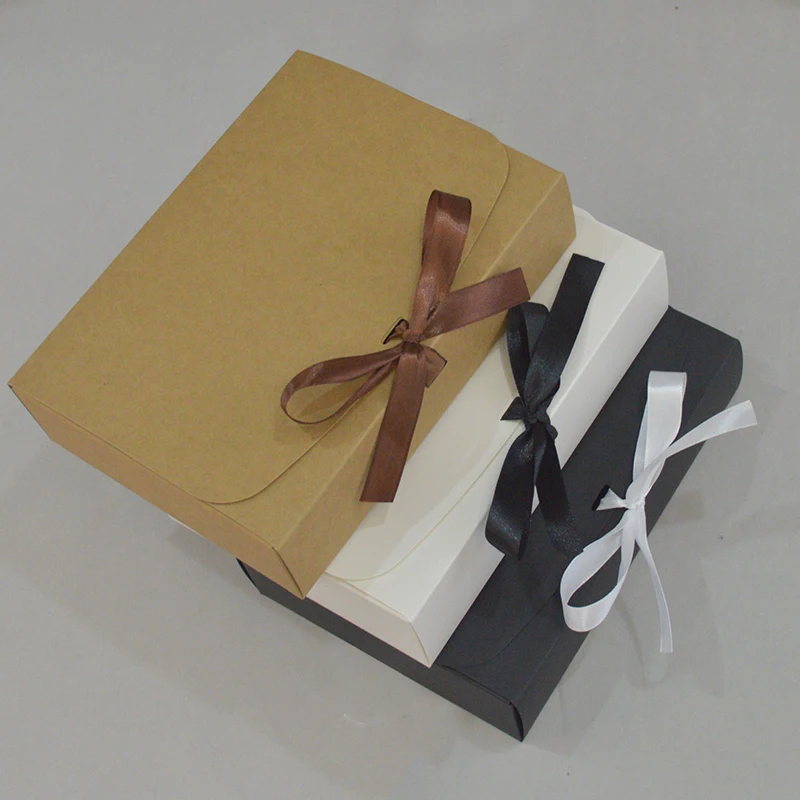 10 шт Подарочная коробка клиента крафт большая подарочная упаковочная коробка с лентой белая подарочная упаковочная коробка картонная бумажная картонная коробка