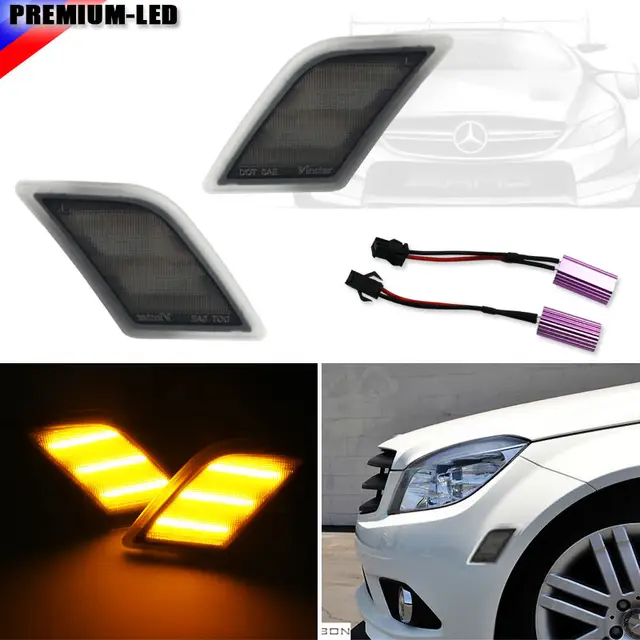 (2) Euro Smoked Lens Amber LED Side Marker Lights For 2008 2011