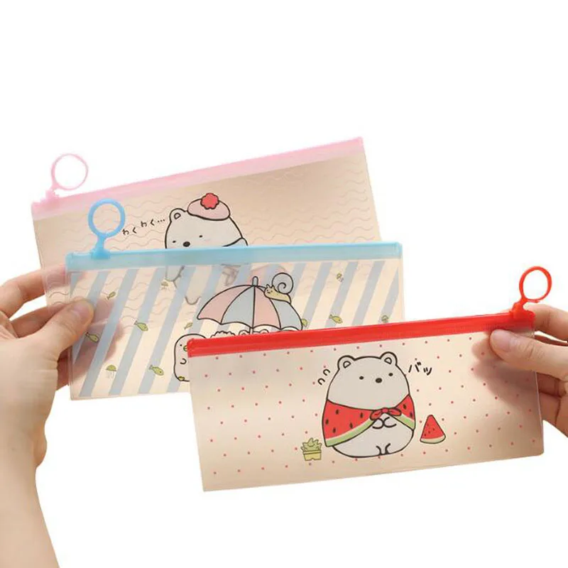 

Cartoon Cute Pencil Case Simple Ring Zipper Bag Potato Rabbit Waterproof File Bag Pen Box Stationery Sealing Type PVC Paper Bag