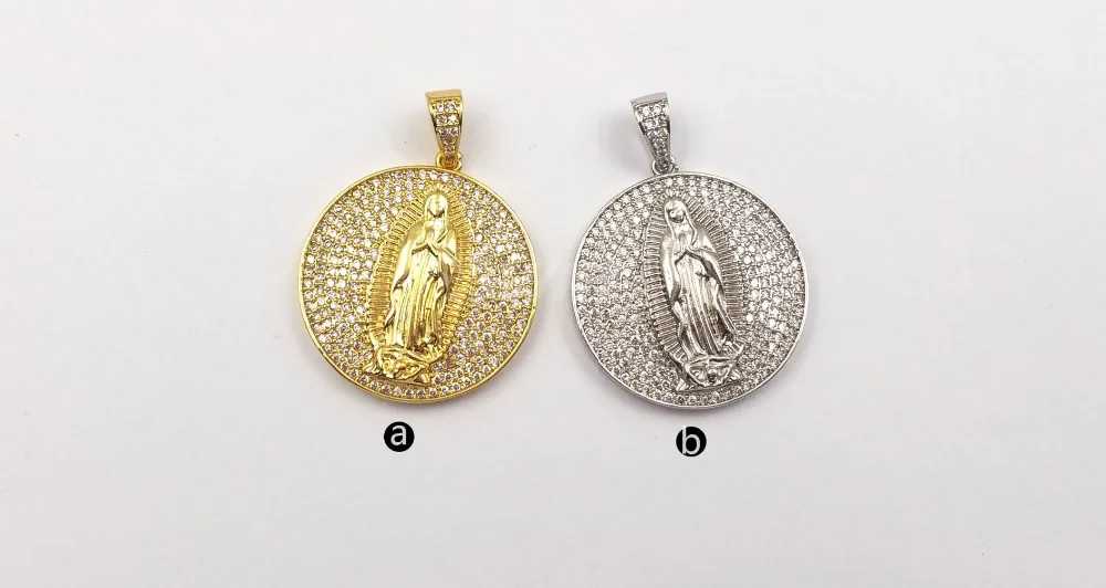 WT-MP106 золотой и серебряный цвет Vermeil Virgin Mary медальон-подвеска круглой формы CZ проложить изящная Подвеска для женщин ожерелье