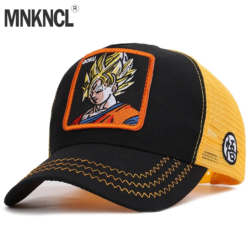 

MNKNCL Summer New Dragon Ball Baseball Cap Cartoon GOKU Breathable Mesh Cap Hip Hop Hats For Men Women Leisure Dad Hats