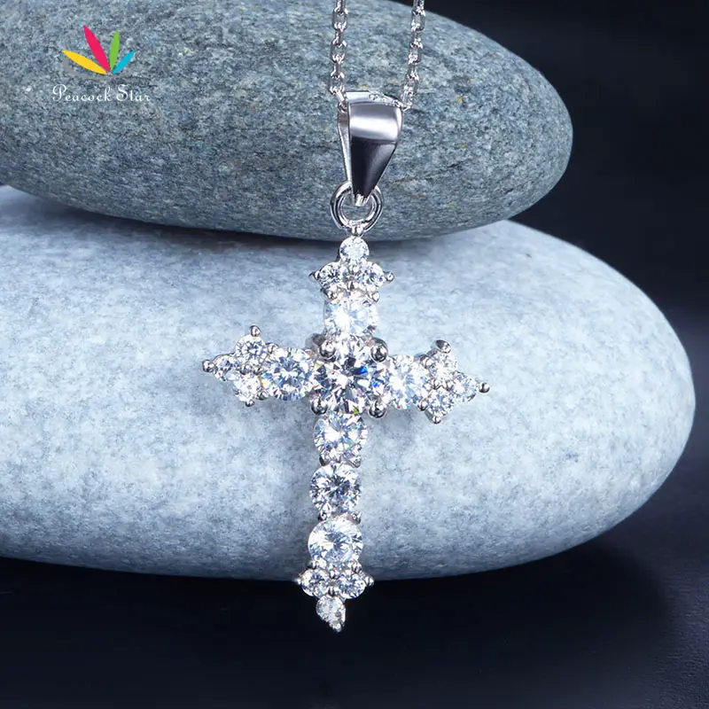 Подвеска с крестом из серебра в виде павлина и звезды CFN8028|sterling silver cross pendant|silver