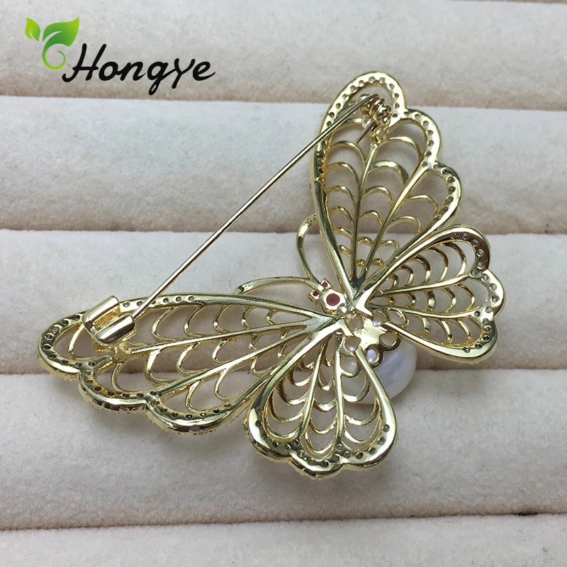 Hongye серебряная/золотая ажурная брошь бабочка булавка с натуральным черным