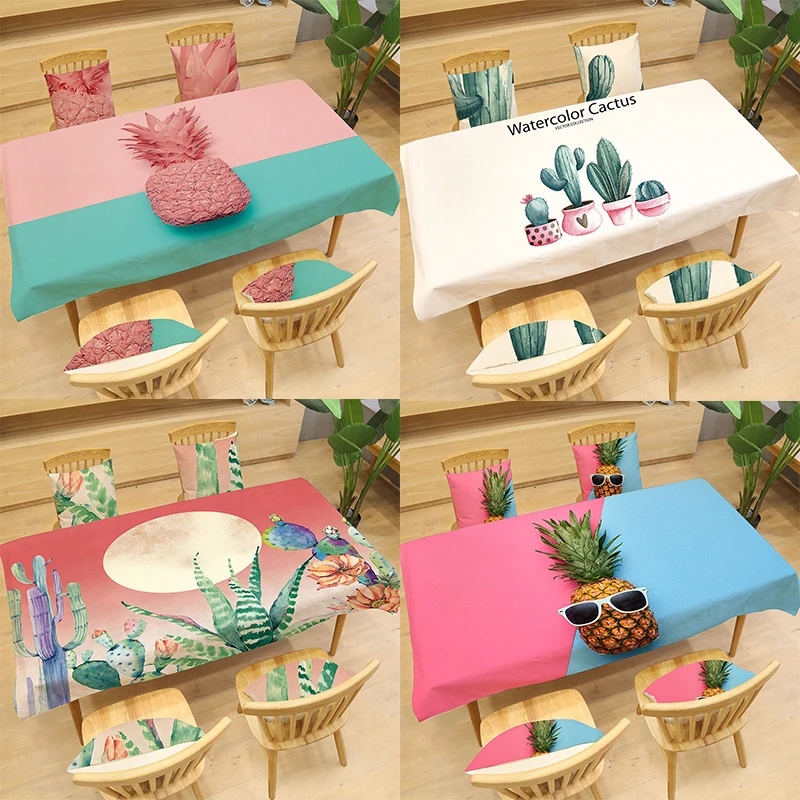 

Tropical Cactus Pattern Tablecloth Plant Printing Rectangular Table Cloth Dining Table Cover Kitchen Home Decor Hotel Textile