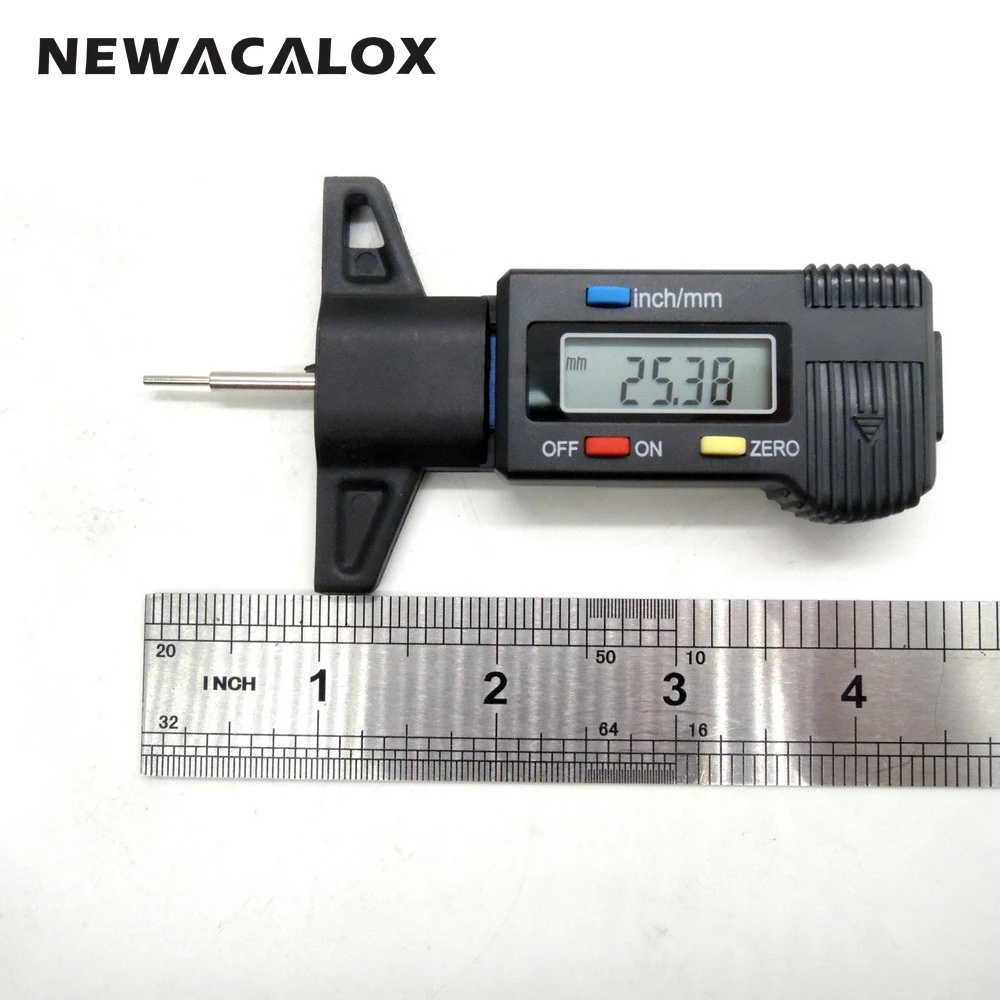 

NEWACALOX Precision Measuring Digital Tread Depth Gauge 0-25mm/0.01 LCD Display Tyre Tread Brake Pad Wear Shoe 0-1" Caliper Tool