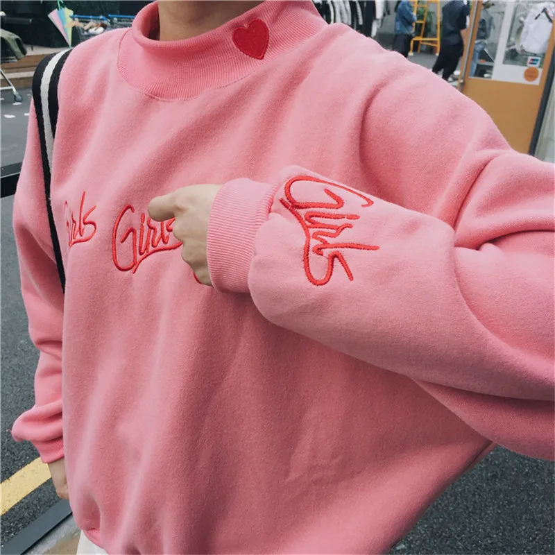 Fashion Women sweatshirts autumn winter 2020 korean style new pullover cute pink blue embroidery letter heart kawaii sweatshirt