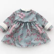 Платья для маленьких девочек, весенне-осеннее бархатное платье с длинными рукавами и цветочным узором для маленьких девочек, детское платье принцессы