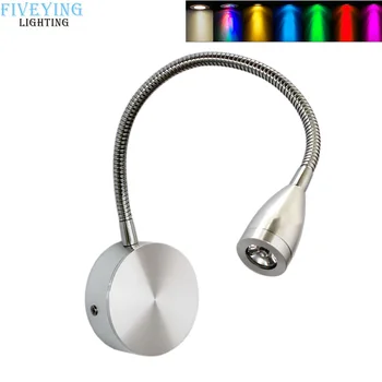 

Modern LED Wall Lamp 1W 3W Flexible Silver Arm Lamp Bedroom Bedside Reading Light Study Painting Direction Adjustable lighting