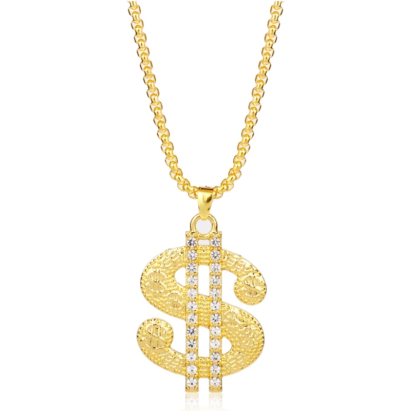 

Hip Hop Rap Gold Color US Dollar Pendant Necklace Chain Accessories Hiphop Jewelry Rhinestone Money Dollar Logo Men Gift