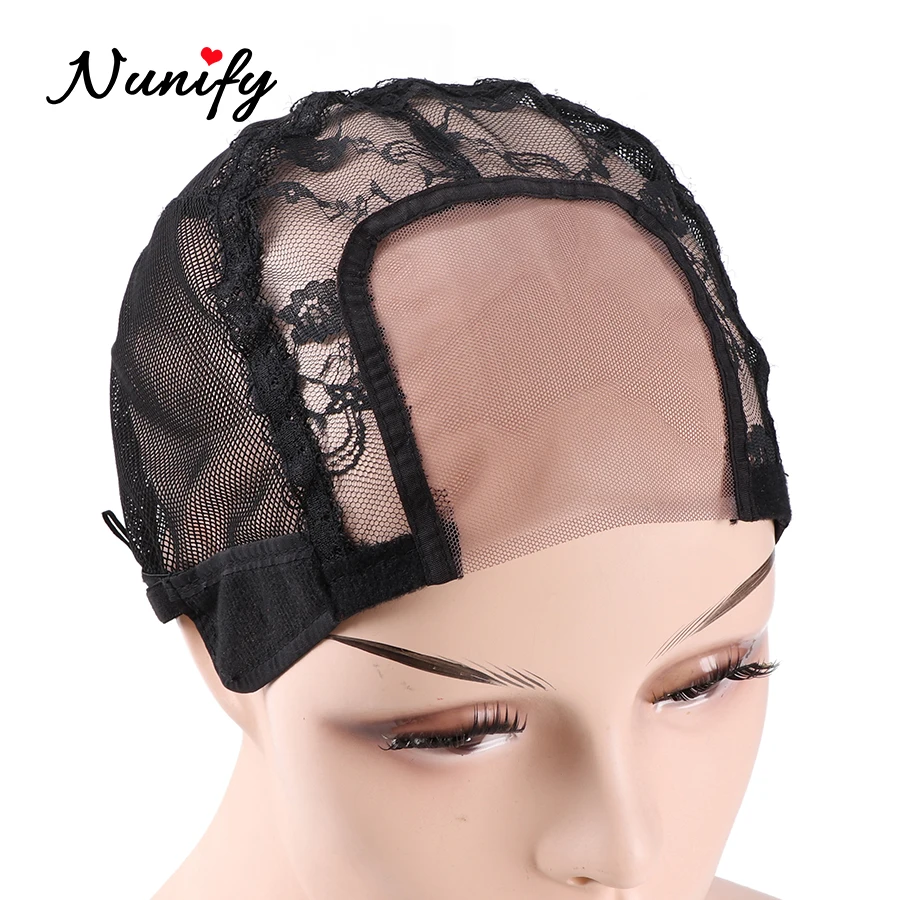 

Nunify New Lace Wig Cap 1Pcs/Lot Wig Making Tools Swiss Lace Mesh Dome Cap For Making Wigs With Adjustable Band Black Color