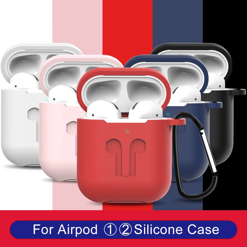 Earphones Cases For Apple Airpods 1 2 Silicone Case Wireless Bluetooth Earphone Coque Earphone Protective Case Cover with Hooks