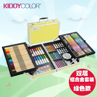 132 шт Художественный набор для рисования, набор для детей, Детский цветной карандаш, масляная пастель, художественные инструменты, чехол из алюминиевого сплава - Цвет: green case