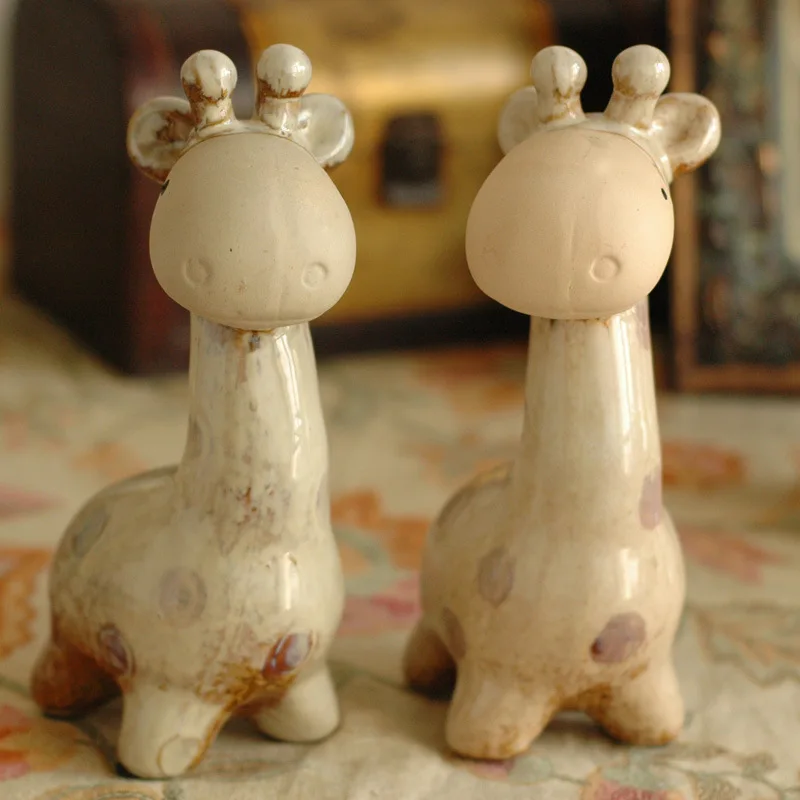 European Ceramic Pair Of Giraffe Ornaments Accessories Creative Crafts