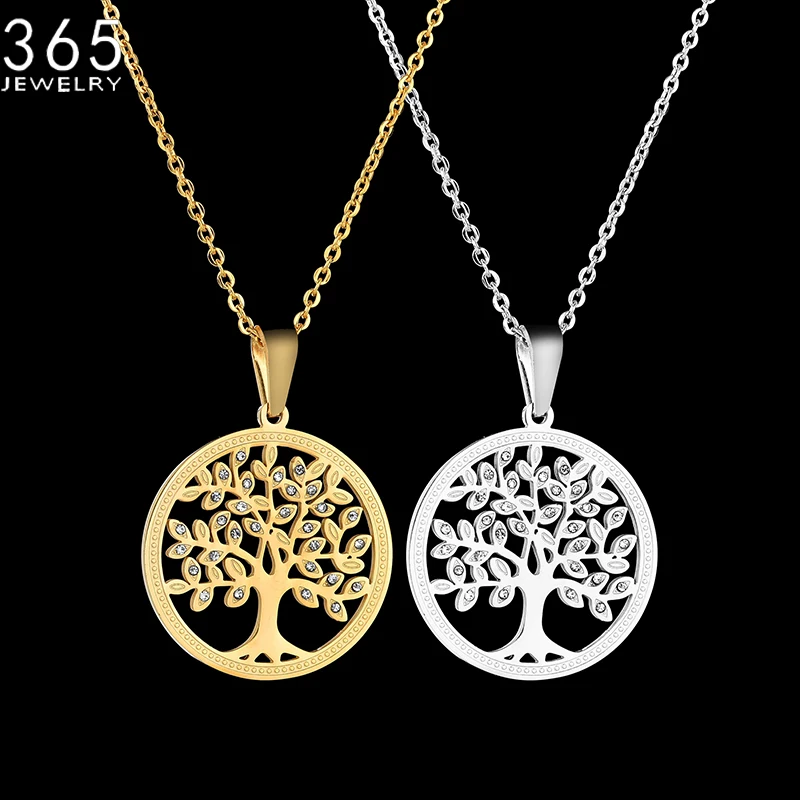 NewFashionGoldColorTreeofLifePendantNecklaceStainlessSteel