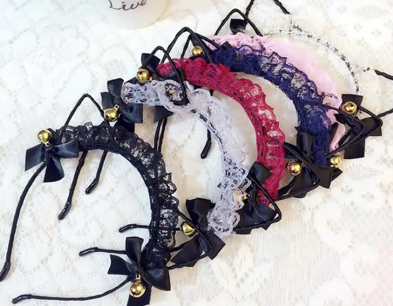 

Women Retro Black Lace Cat Ears Hair Hoop Headband Hair Accessories for Girls Cute Bell Bowknot Hair Band Headwear *new*