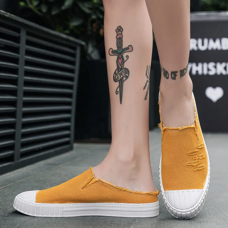 

Summer men's slippers Korean version of the trend to wear half slippers men's canvas lazy one foot baotou slippers