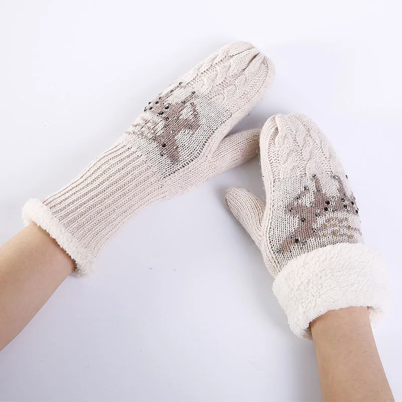 

Women Gloves Cartoon Cute Christmas Deer Winter Mittens Gloves Knitting Cashmere Mitten Warm Fingerless Gloves Gants Femme