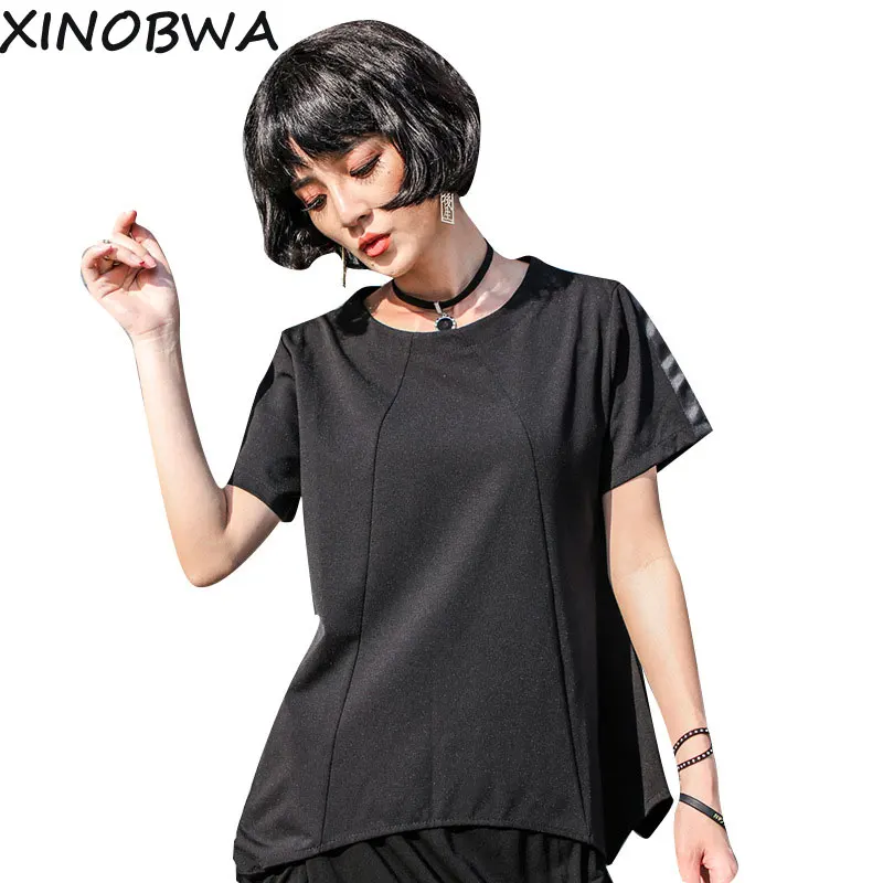 Новинка, летняя женская уличная мода, свободный круглый вырез, короткий рукав, разрез, индивидуальная футболка, Топы, женская футболка в стиле хип-хоп, футболки, хит