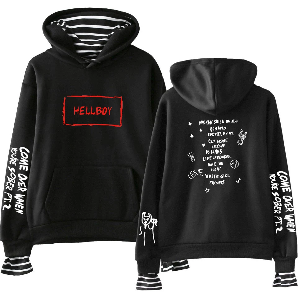 FRDUN TOMMY Lil Peep Print поддельные две штуки толстовки 2019 горячая распродажа Осенние женские толстовки K-pops с капюшоном Harajuku больших размеров 4xl