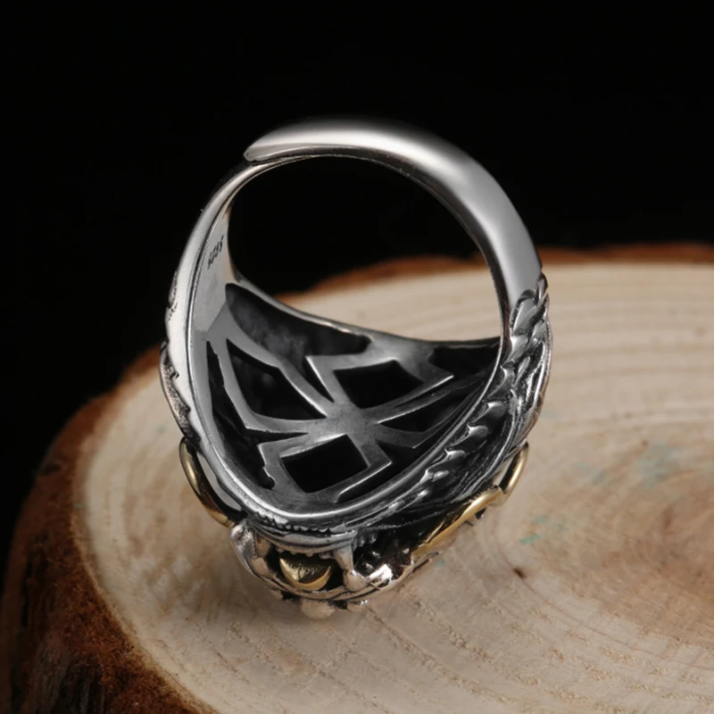  ZABRA Luxury 925 Sterling Silver Dragon Ring Big Adjustable Size Red Stone Cubic zirconia Punk Mens