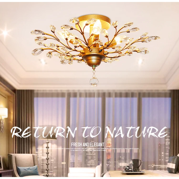 Baratos País americano retro ramas de cristal araña sala de estar cama color negro oro color E14 110 240V
