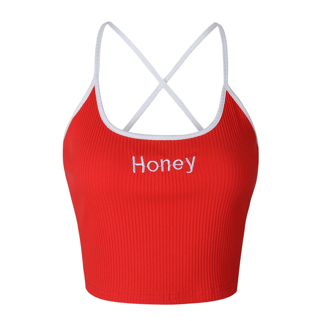 Женский топ на бретельках с надписью Honey и вышивкой|Топы| |
