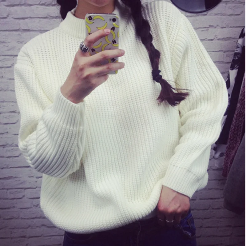 

2019 New-Coming Autumn Women Sweater Solid Knitted Half Turtleneck Pullovers O-Neck Thick Ladies Sweaters Casual Pullover