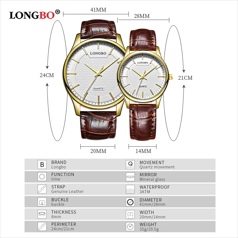 LONGBO Reloj Mujer Hombre модные парные часы роскошные кожаные мужские и женские