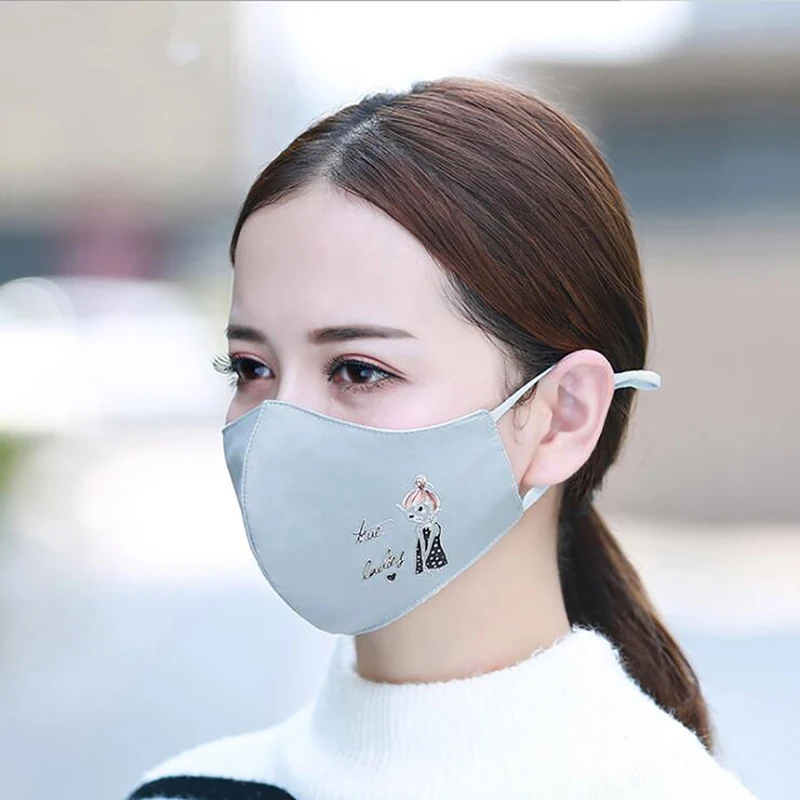 Новая хлопковая версия пылезащитные теплая маска корейские женские осенние зимние маски мерная печать мультфильм Anti-PM2.5 маска