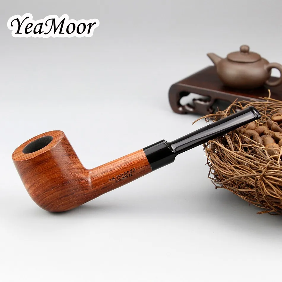 Classic Rosewood Smoking Pipe with Wood Holder 9mm filter Wooden Pipe Straight Tobacco Pipe 10 tools free - Цвет: 1 pc smoking pipe