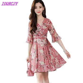 

Bohemian dress women 2018 summer chiffon dress Plus size print elegant female Beach dress Slim Large swing dresses IOQRCJV H373