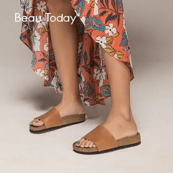 

BeauToday Women Slippers Soft Genuine Cow Leather Flat Heel Summer Outdoor Female Shoes High Quality Handmade 34009