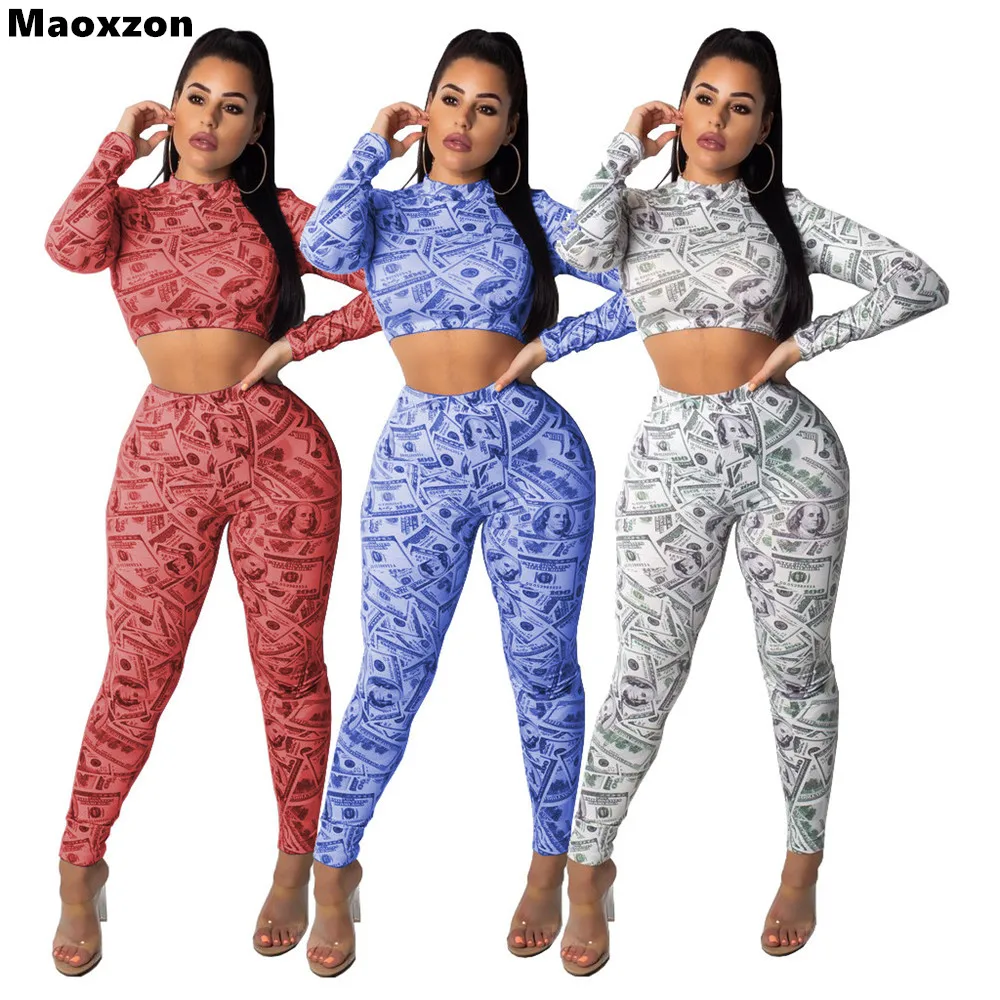 Maoxzon Women's Sets Print Sexy Athleisure Slim Workout Joggers Full ...