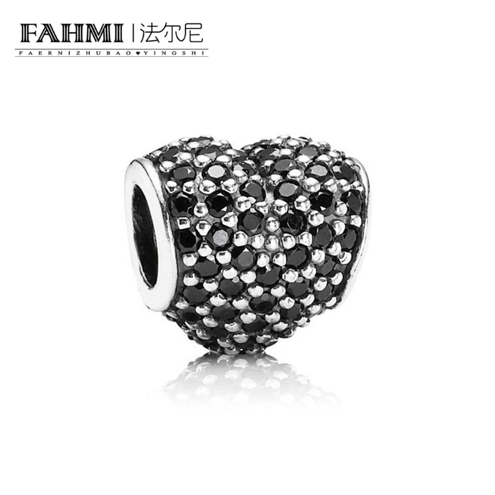 

FAHMI 100% 925 Sterling Silver 1:1 Authentic 791052NCK Black Pave Heart Charm Bracelet Original Women Jewelry