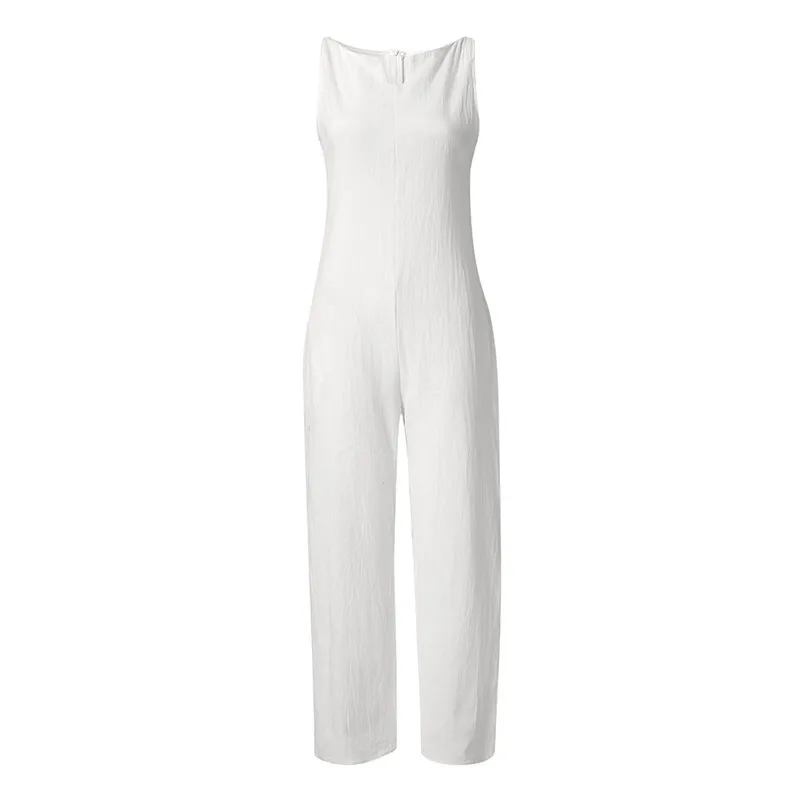 Ladies Fashion Solid Color Loose Jumpsuit Summer Plus Size Cotton Casual Sleeveles Black Rompers Jumpsuits Feminino 40APR901