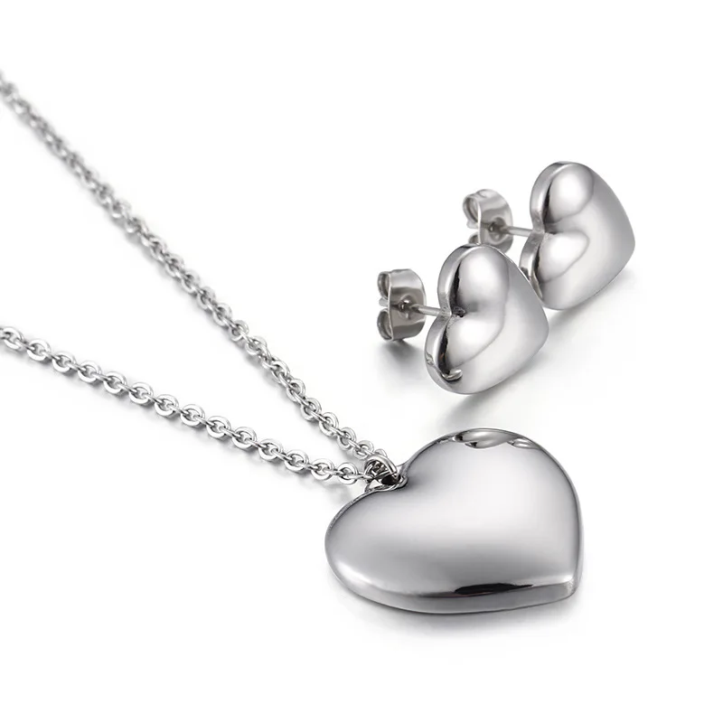 

Hot Sale Silver Color Fashion Jewelry Sets Statement Heart Necklace & Earrings Wedding Jewelry Set For Women Gift VP631