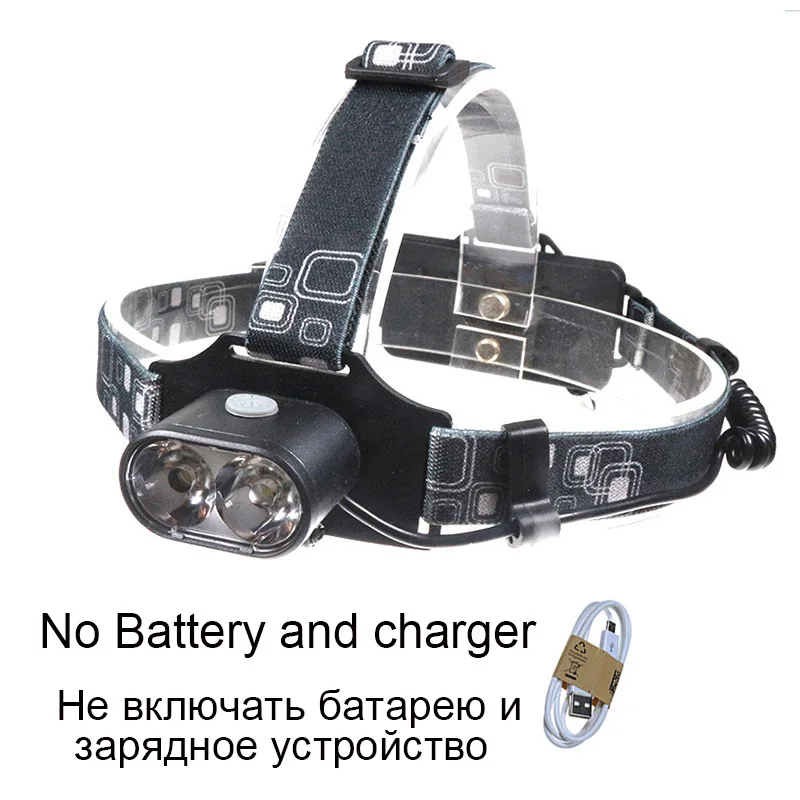 Яркий 3 режима Водонепроницаемый 18650 xml t6 светодиодный налобный фонарь 2 T6 светодиодный S USB Перезаряжаемый Фонарь безопасности для кемпинга рыбалки - Испускаемый цвет: without  battery